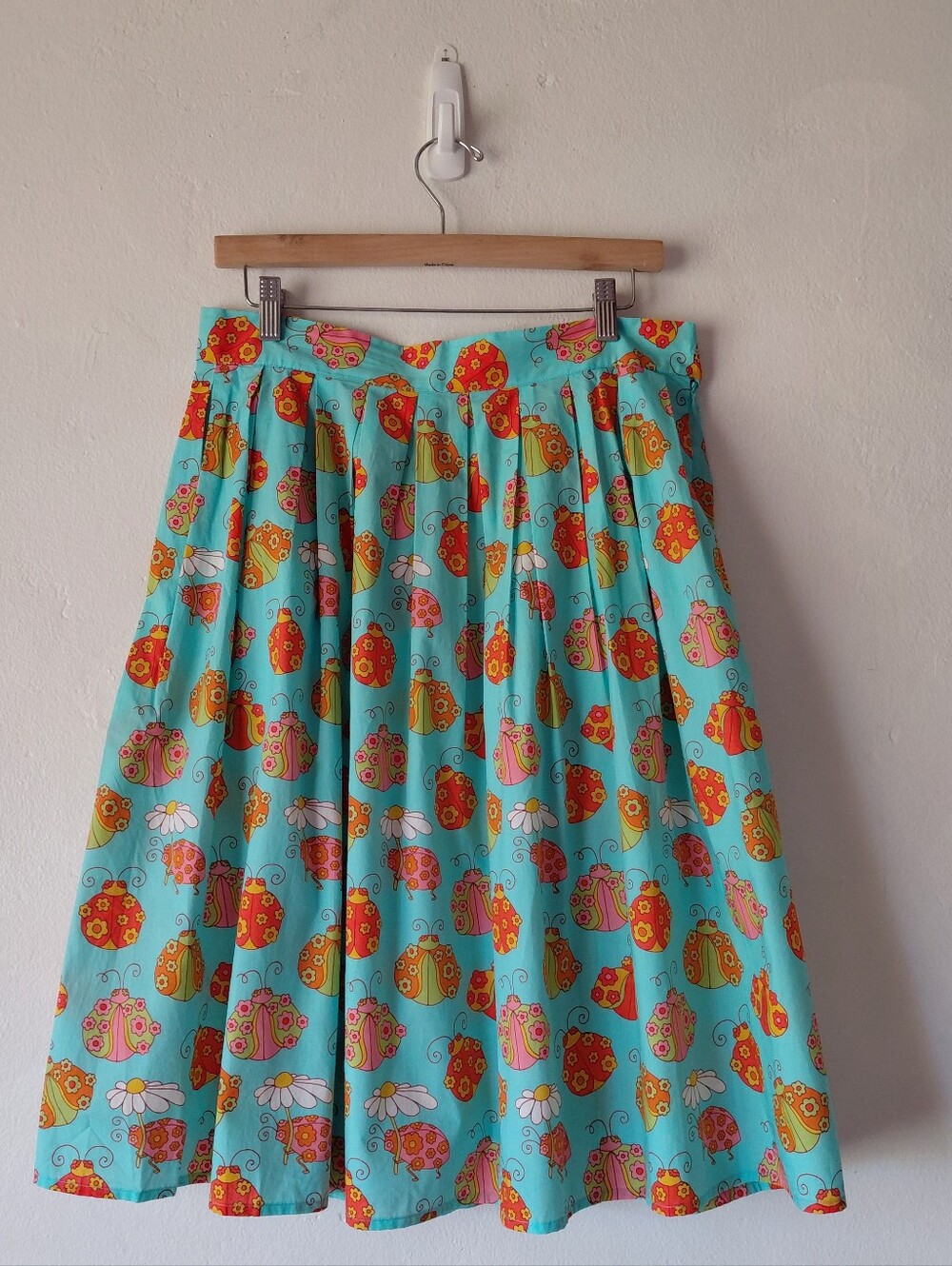 Marisol Muro Mod Cloth Turquoise Blue Floral Ladybug A-Line Skirt With Pockets